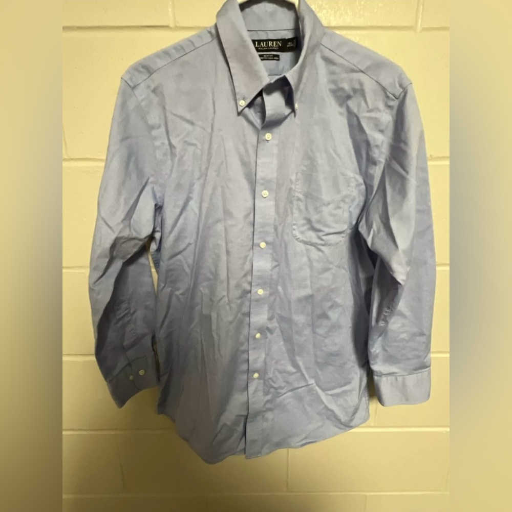 Lauren Ralph Lauren Shirt Mens 16.5 32/33 Black Label Shirt Blue  slim Fit